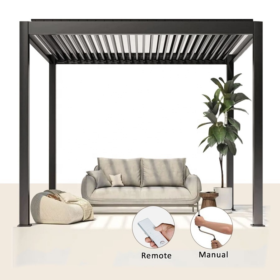 Modern design electric motorized canopy gazebo aluminum pergola outdoor with LED light