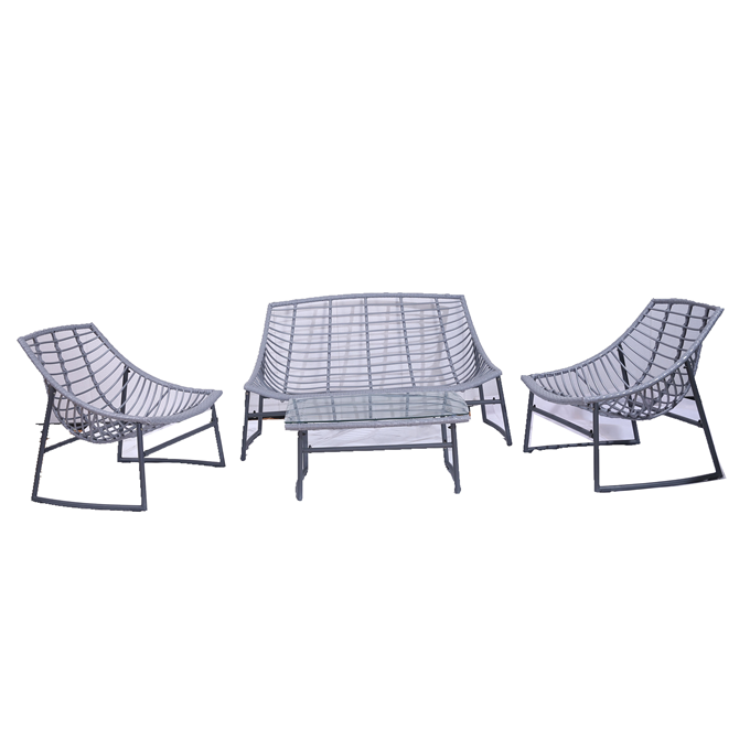 Grey Garden Rattan Set Outdoor Patio Furniture Bench Sofa + 2 Chairs + Table