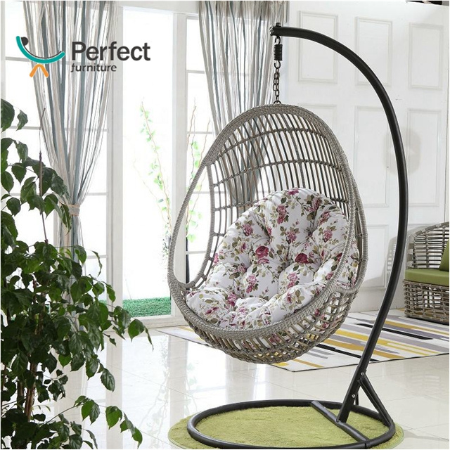 luxury style outdoor park swing ball half wicker kids adult size chair  big space with thick cushion rattan hanging egg chair