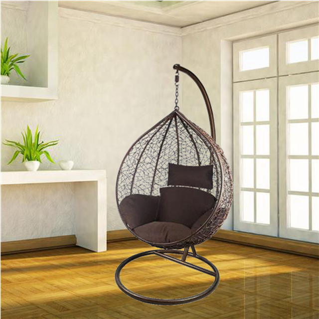 cheap outdoor indoor traditional patio swing egg chair leisure PE Rattan Ball Hanging Swing Chair with cushion and pole and base