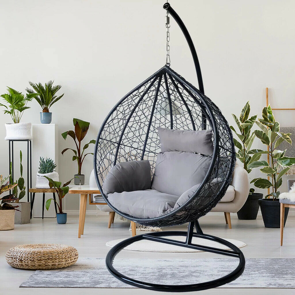 New Outdoor Furniture Patio Swings Hanging Egg Swing cocoons Chair with Metal Stand Indoor Wicker Rattan Garden hanging chair