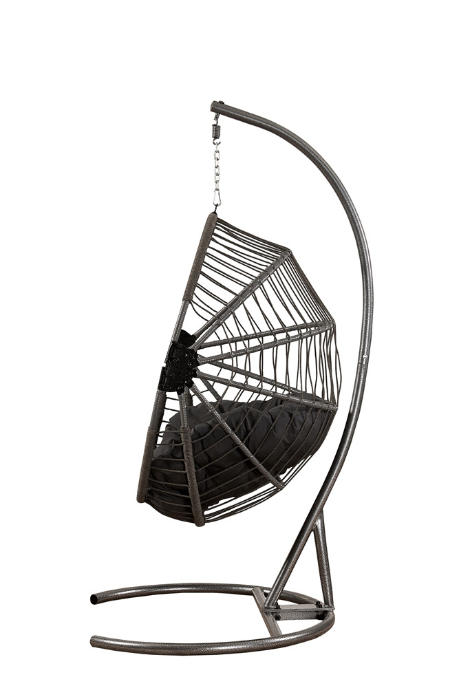 Egg Chair with Stand and Oxford Cover, Patio Wicker Hanging Swing Chair with UV Resistant Cushion and Foldable Seat Basket