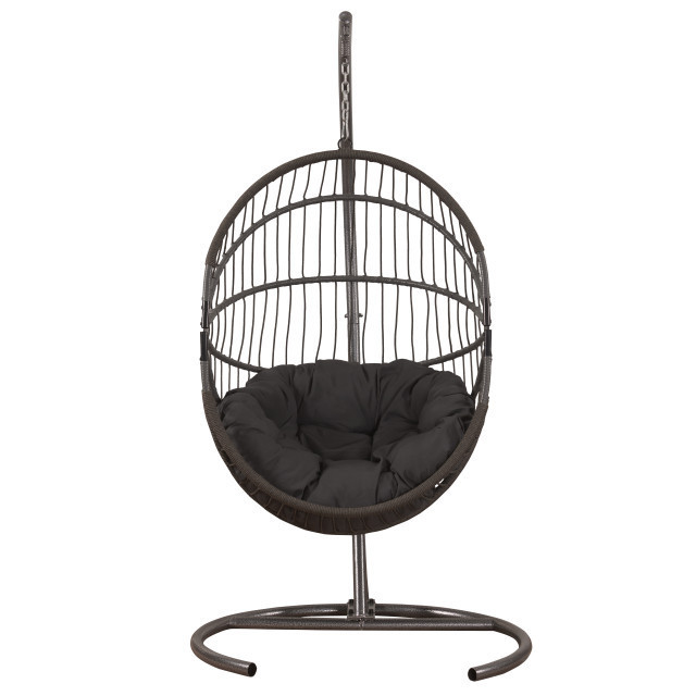 Egg Chair with Stand and Oxford Cover, Patio Wicker Hanging Swing Chair with UV Resistant Cushion and Foldable Seat Basket