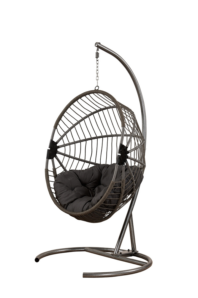 Egg Chair with Stand and Oxford Cover, Patio Wicker Hanging Swing Chair with UV Resistant Cushion and Foldable Seat Basket