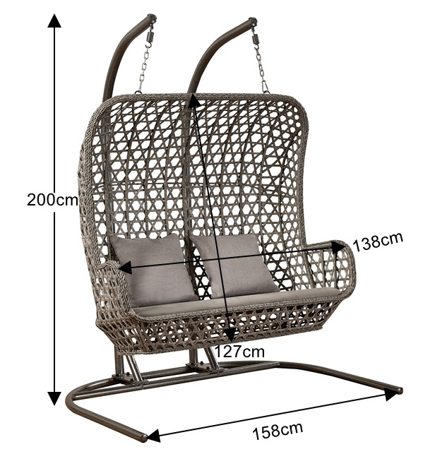 Wholesale Outdoor Garden Furniture Hanging Chair Swing Standing Double Hanging Wicker Egg Chair two seat