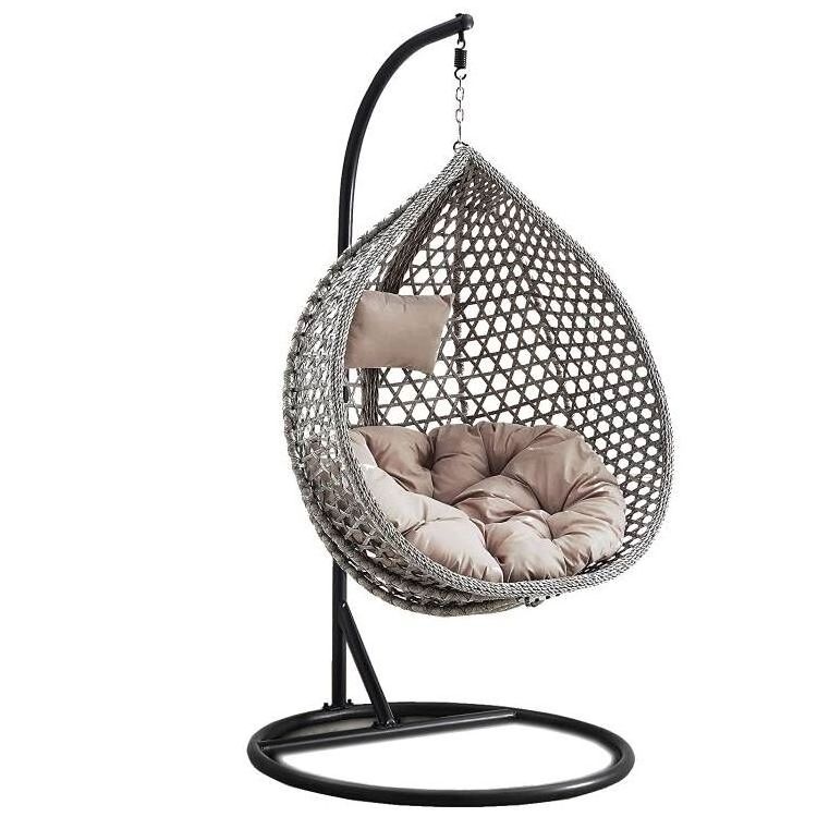 Outdoor Hanging Egg Chair Swing for Garden Patio Wicker Hammock Chairs with K/D Basket Strong Metal Stand