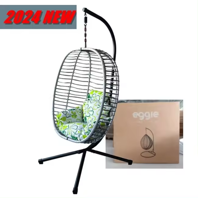 Hot sale Patio Swing Chair With Stand Wicker Hanging Folding Chair UV Resistant Steel Rattan Egg Chair