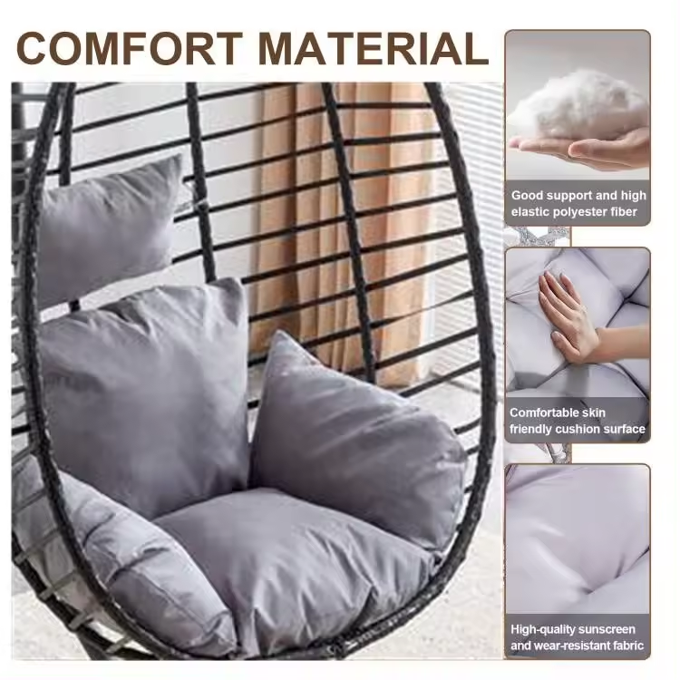 Hot sale Patio Swing Chair With Stand Wicker Hanging Folding Chair UV Resistant Steel Rattan Egg Chair