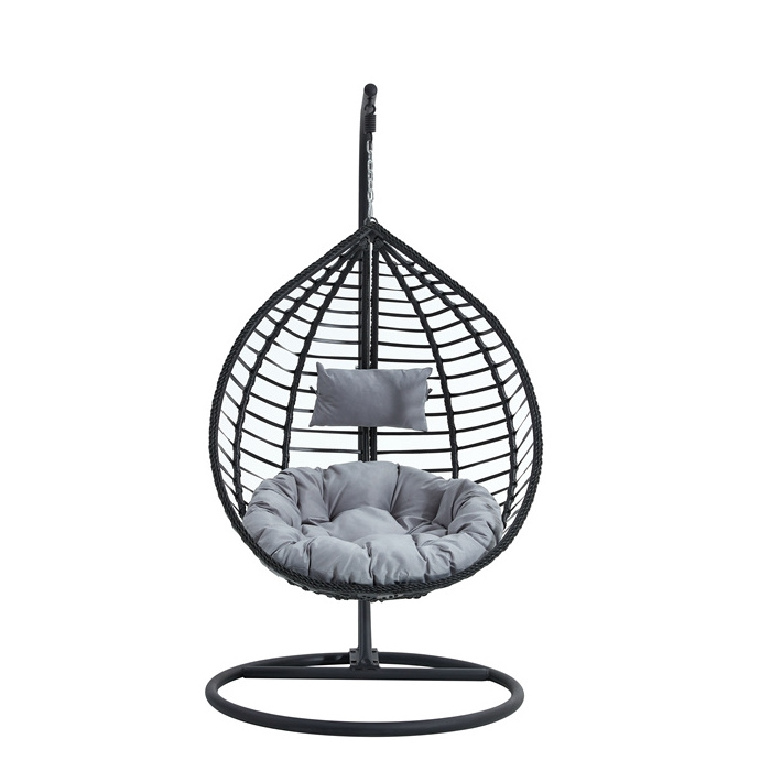 1.5kgs cushion included Large Plastic Rattan Waved Hanging Rocking Cocoon PE Wicker Egg shaped K/D Swing Chair