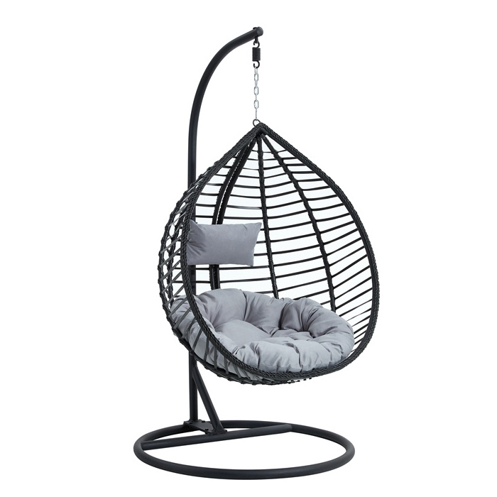 1.5kgs cushion included Large Plastic Rattan Waved Hanging Rocking Cocoon PE Wicker Egg shaped K/D Swing Chair