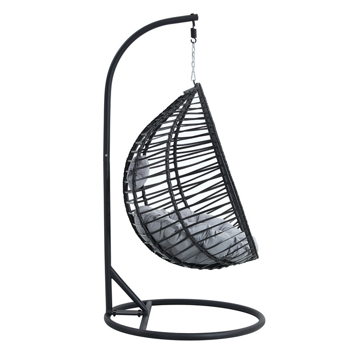 1.5kgs cushion included Large Plastic Rattan Waved Hanging Rocking Cocoon PE Wicker Egg shaped K/D Swing Chair