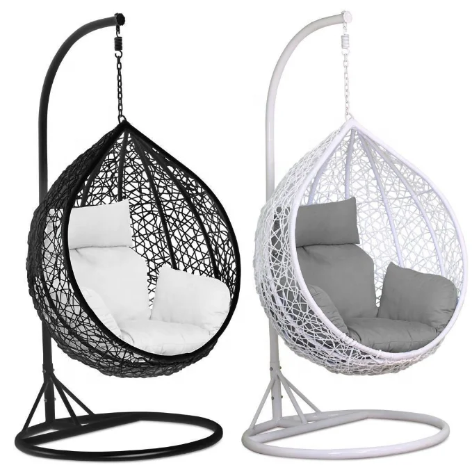 Hot Sale Furniture In And Outdoor Manufacturer Rattan Egg Hanging Patio Swing With Metal Stand Chair