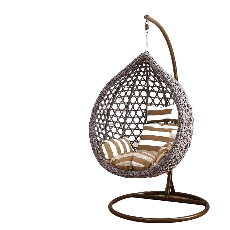 PE Rattan Metal Stand Patio Hanging Swing Egg Chair Backyard Swing Hanging Chair Garden Single Seat Adults Swing Egg Chair