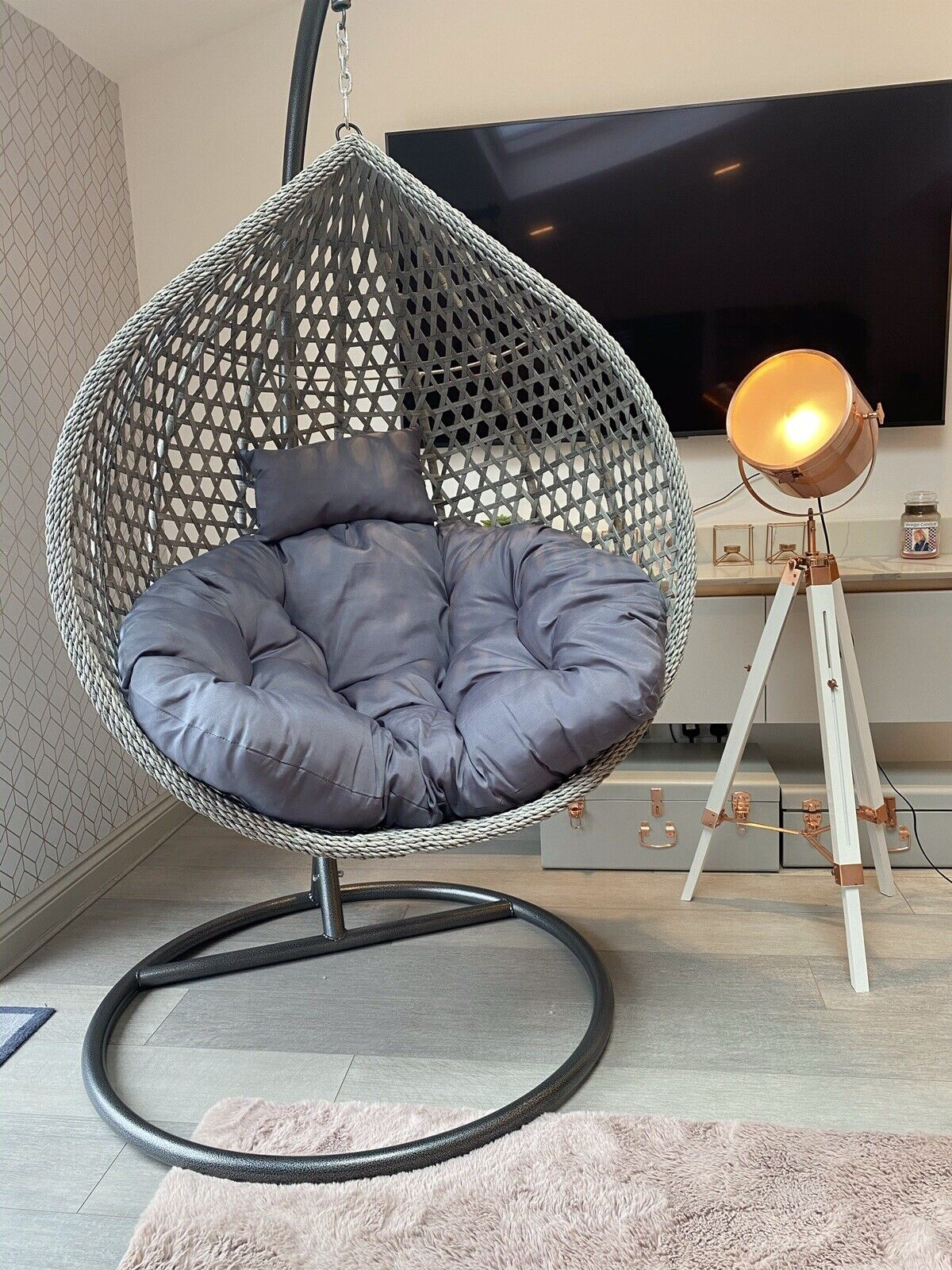 PE Rattan Metal Stand Patio Hanging Swing Egg Chair Backyard Swing Hanging Chair Garden Single Seat Adults Swing Egg Chair