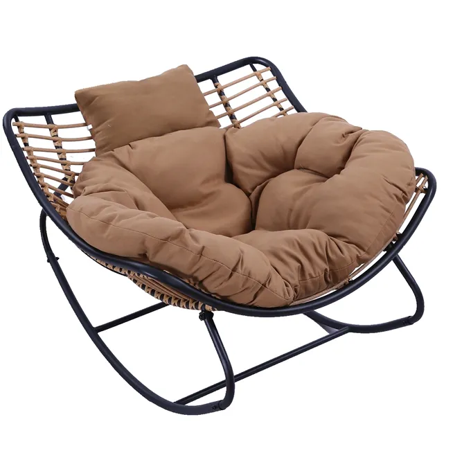 Hot Sale Relax Single Sofa Rocking Lounger With Leisure Footrest Indoor Outdoor Wicker Black Recliner Rattan Rocking Chair