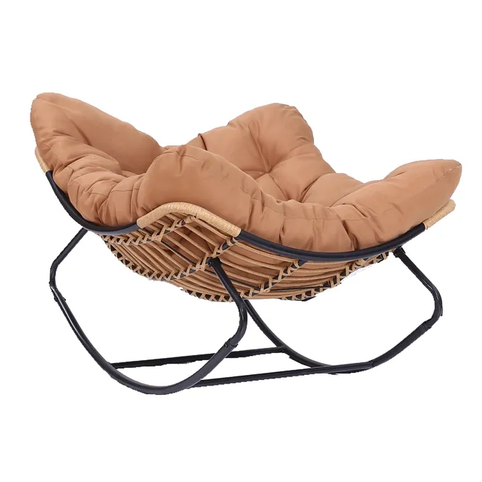 Hot Sale Relax Single Sofa Rocking Lounger With Leisure Footrest Indoor Outdoor Wicker Black Recliner Rattan Rocking Chair