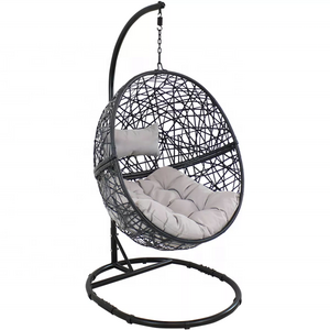 1-Person Oval Egg chair Rattan Black Metal Frame K/D Basket Hanging Egg Chair