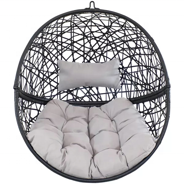 1-Person Oval Egg chair Rattan Black Metal Frame K/D Basket Hanging Egg Chair