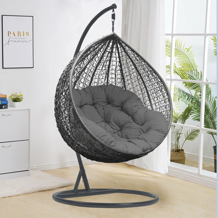 Cheap Round swing patio metal Modern Hanging Egg Chair Indoor Outdoor Big Basket Rattan Egg Shaped Swing Chair with metal Stand