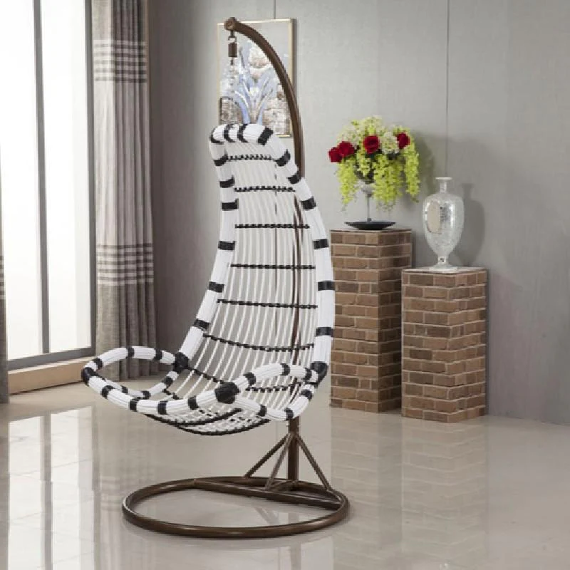 Small Family Hanging Basket Rattan Chair Swing Indoor Hammock Balcony Bassinet Chair Black And White Thick Rattan