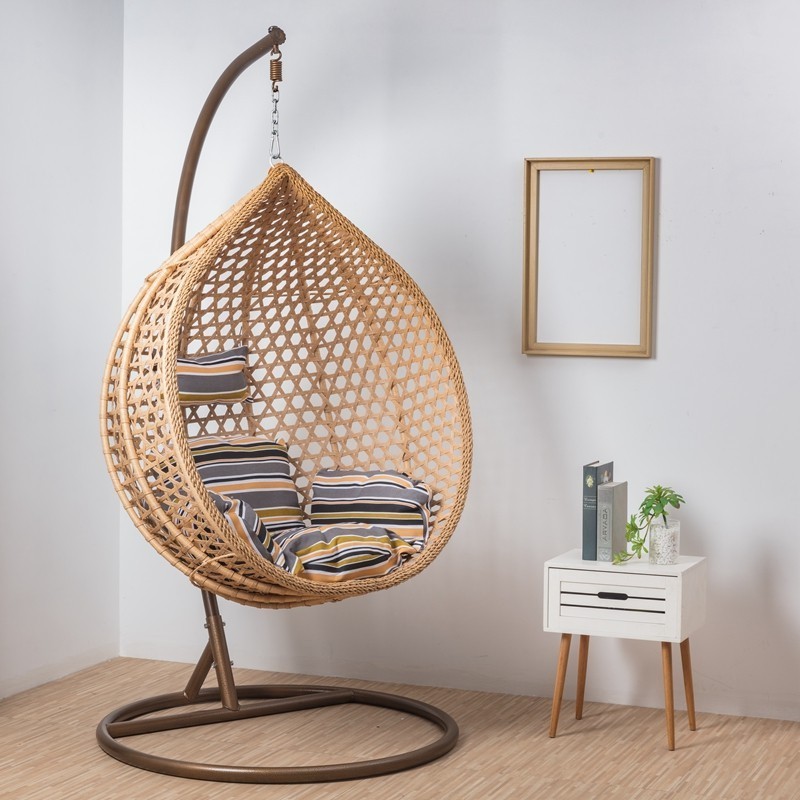 oval shaped kids iron metal swing hammock rattan chair with stand , rattan patio swing chair