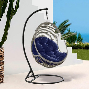 luxury style outdoor park swing ball half wicker kids adult size chair  big space with thick cushion rattan hanging egg chair