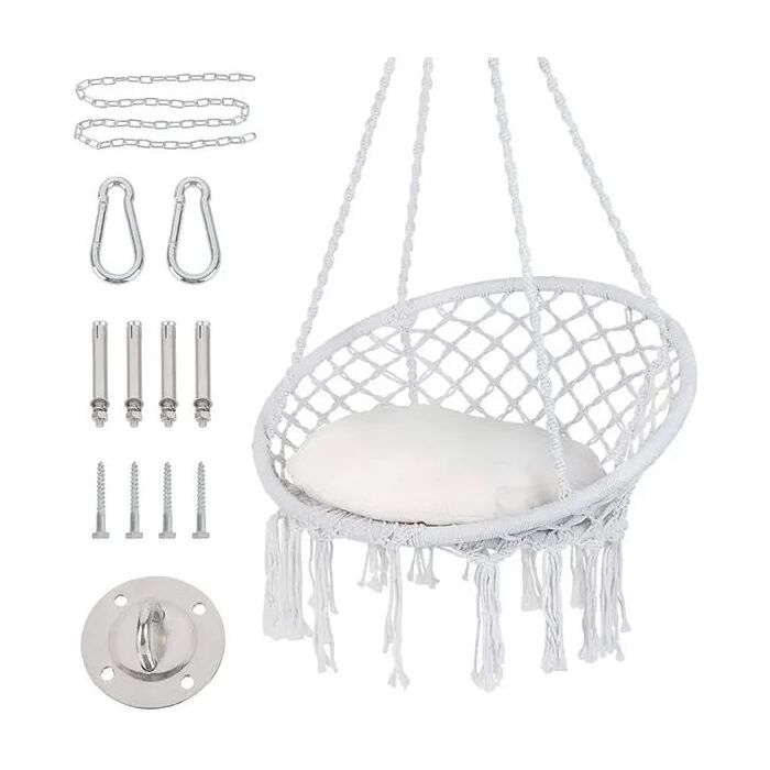 2023 Indoor Outdoor Cotton Rope Hanging Swing Chair Hammock Chair With Cushion & Hardware tools