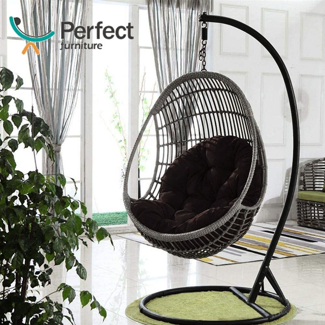 luxury style outdoor park swing ball half wicker kids adult size chair  big space with thick cushion rattan hanging egg chair