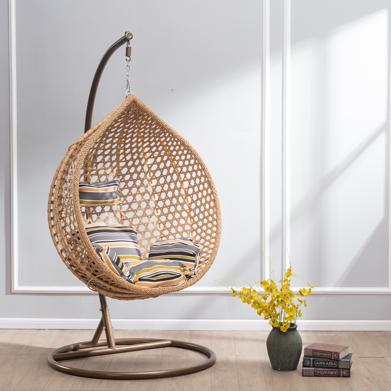 PE Rattan egg chair with stand Metal Frame Hanging basket Cradle Chair for one person use, hanging garden chair egg rattan adult