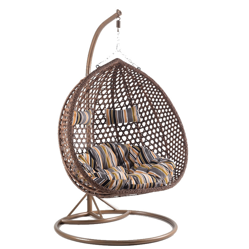 2019 NewHot Patio Egg Chair Rattan Garden Wicker Outdoor Furniture Luxury Double Seater Hanging Swing Chair with Cushion Hammock