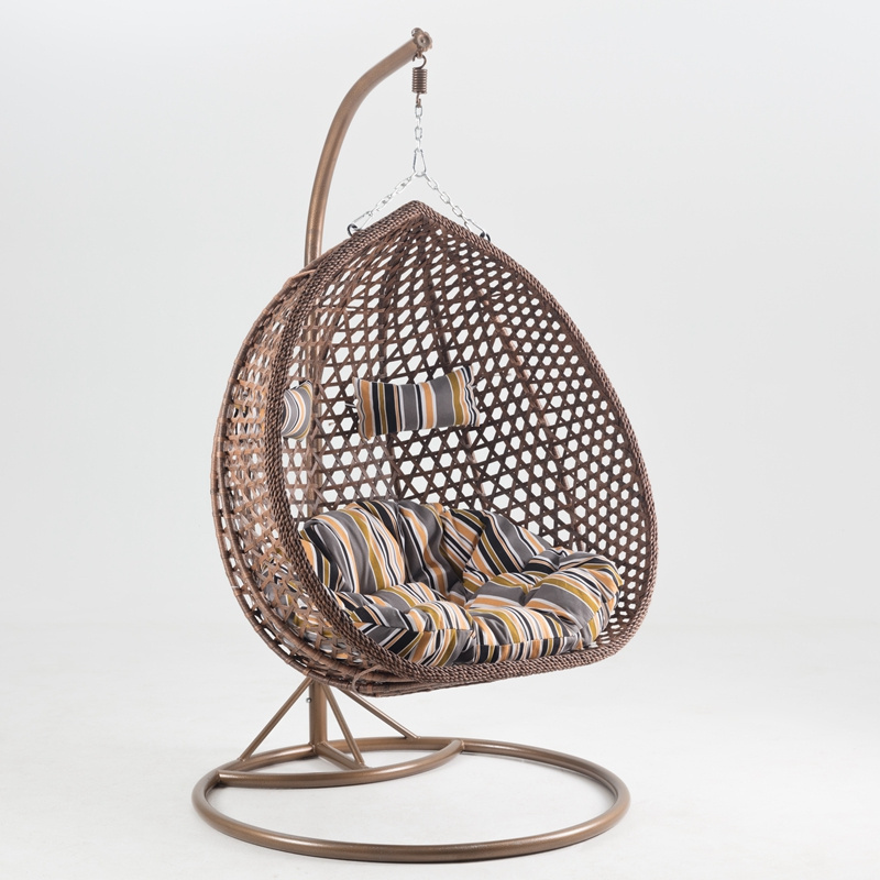 2019 NewHot Patio Egg Chair Rattan Garden Wicker Outdoor Furniture Luxury Double Seater Hanging Swing Chair with Cushion Hammock