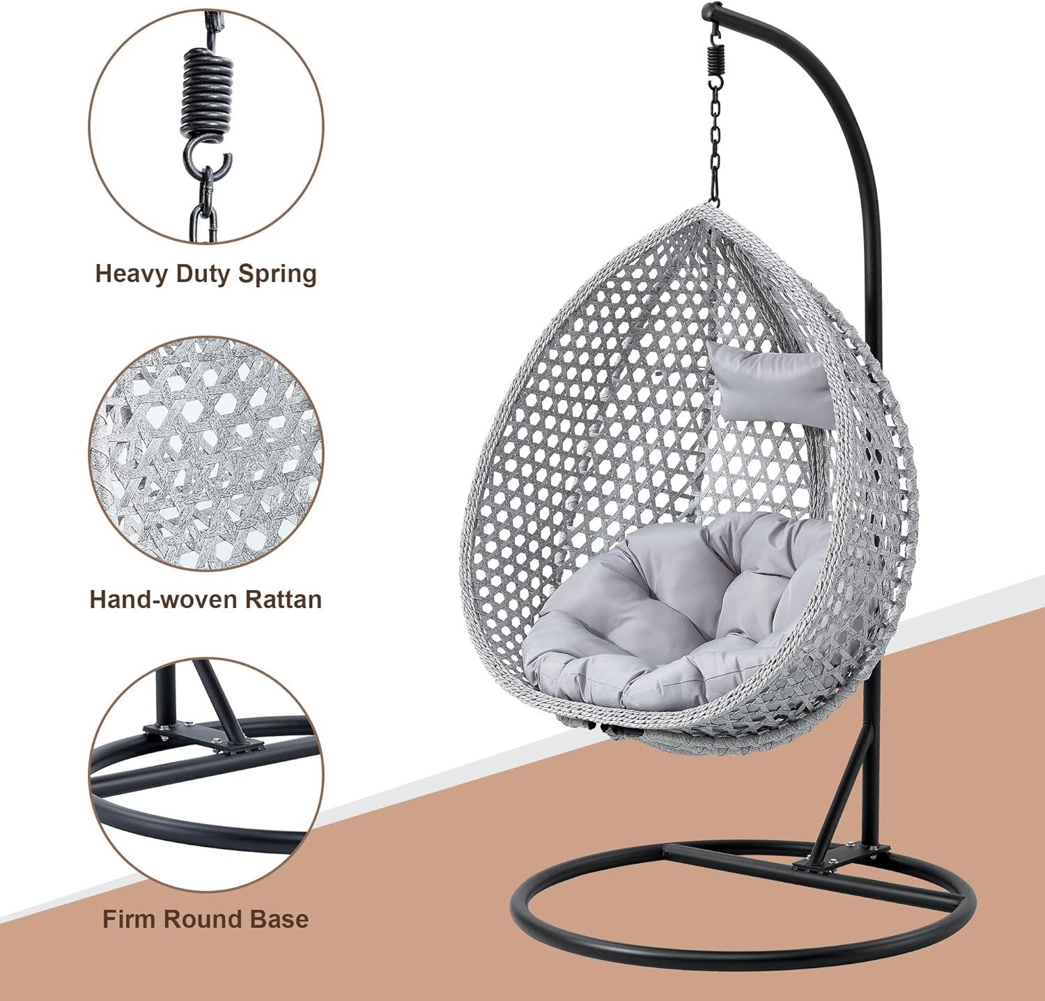 adult size K/D Patio Swing With Stand Garden relax Wicker Rattan Hanging Egg Swing Chair for Living room, Egg style chair