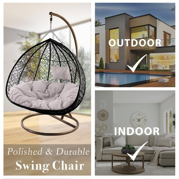 Unique temptation Weave Double Patio Swings Hanging Egg Chairs Rattan Wicker Chairs Hammock Outdoor Swing Chair Nest Basket