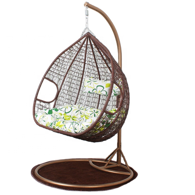 Strong Factory Wholesale Outdoor Garden Furniture Steel Rattan Double seat Cushion Hanging Egg Chair  hammock swing chair