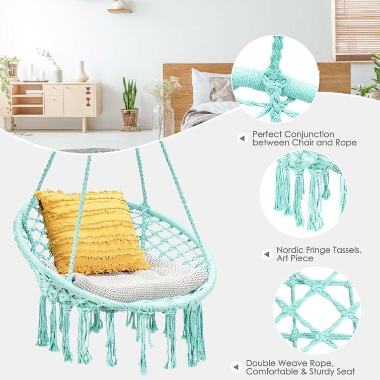 Bohemian Style Handwoven Cotton Round Swing Chair Macrame Hammock For for adults patio swing chair hanging