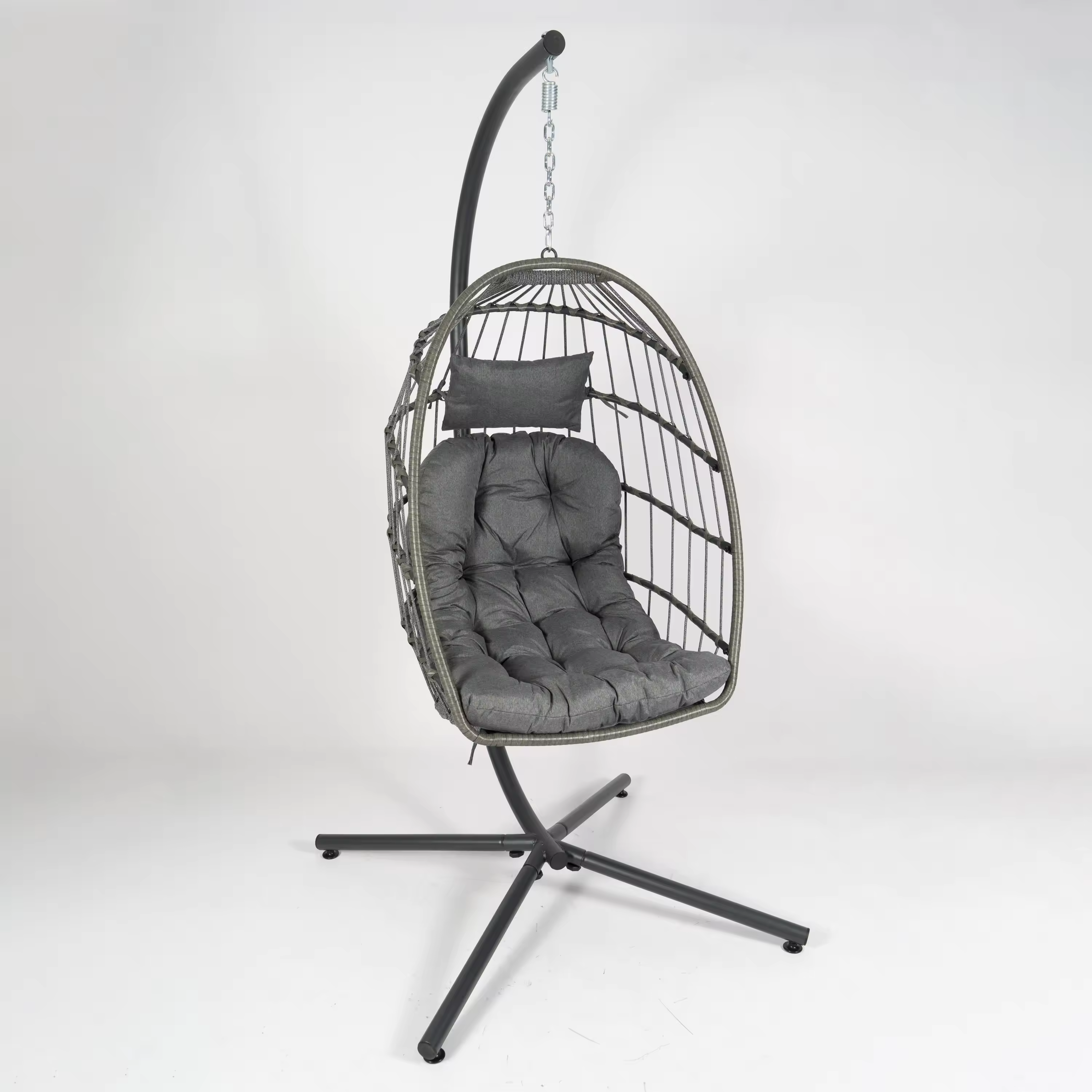 Hanging Egg Indoor Outdoor Patio Wicker Rattan Lounge Chair with Stand, Steel Frame, Washable Cushions for Garden Backyard