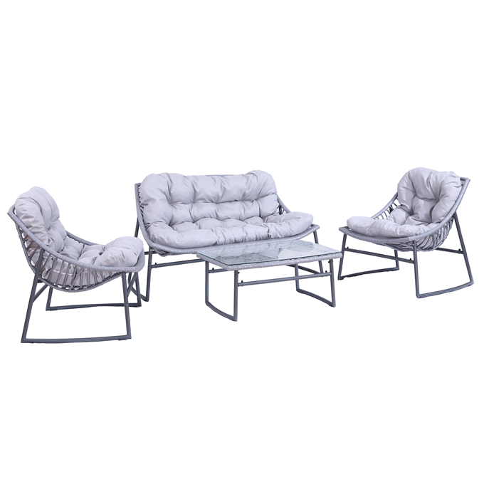 Grey Garden Rattan Set Outdoor Patio Furniture Bench Sofa + 2 Chairs + Table