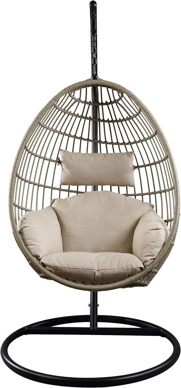 Durable modern outdoor Rattan Hanging Egg Chair standing chairs Outdoor Terrace Rope Garden Patio Swing Chair With Stand