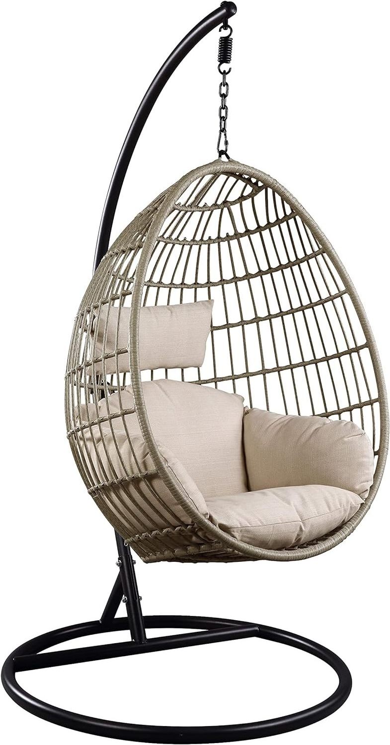 Durable modern outdoor Rattan Hanging Egg Chair standing chairs Outdoor Terrace Rope Garden Patio Swing Chair With Stand