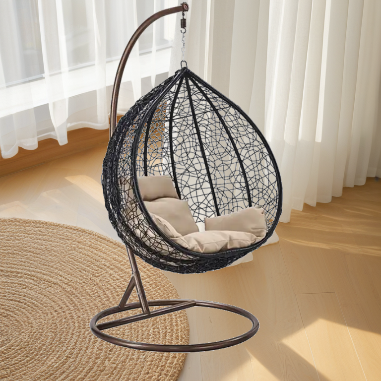 cheap outdoor indoor traditional patio swing egg chair leisure PE Rattan Ball Hanging Swing Chair with cushion and pole and base