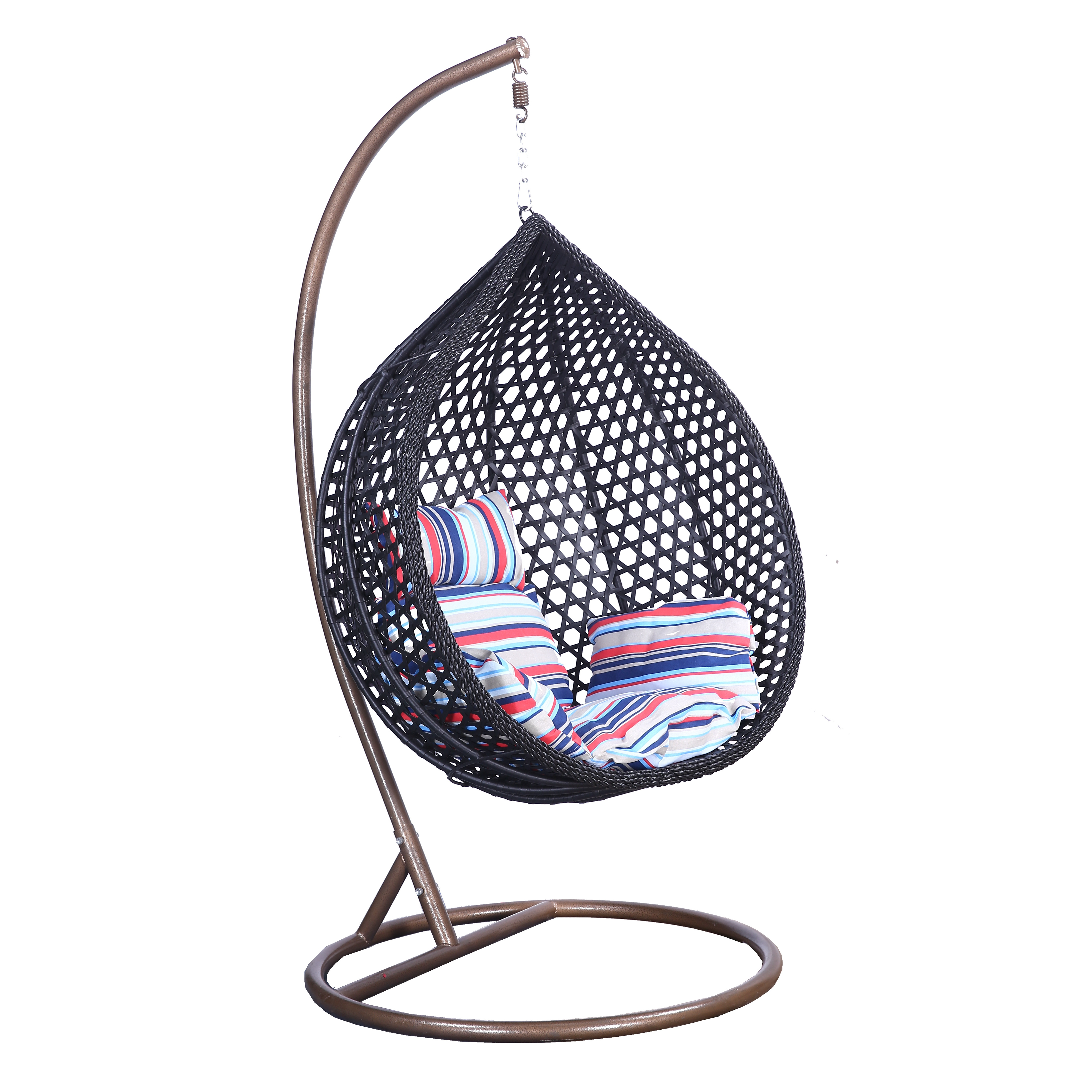 oval shaped kids iron metal swing hammock rattan chair with stand , rattan patio swing chair