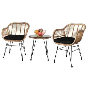 Patio Bistro Set Modern Wicker Patio Furniture 2 Rattan Chairs with Cushions and Coffee Table for Porch Lawn Garden Balcony