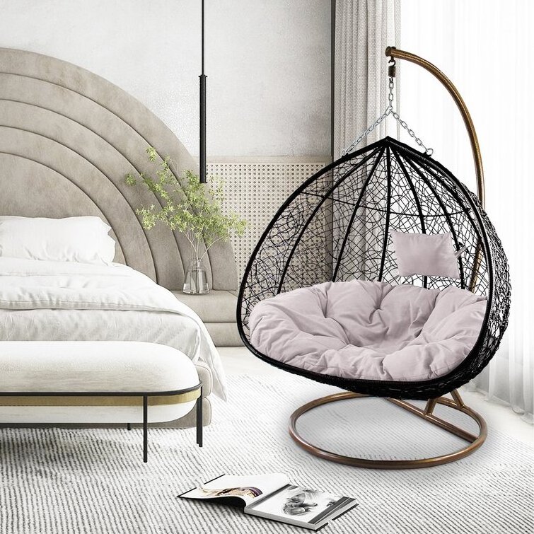 Unique temptation Weave Double Patio Swings Hanging Egg Chairs Rattan Wicker Chairs Hammock Outdoor Swing Chair Nest Basket