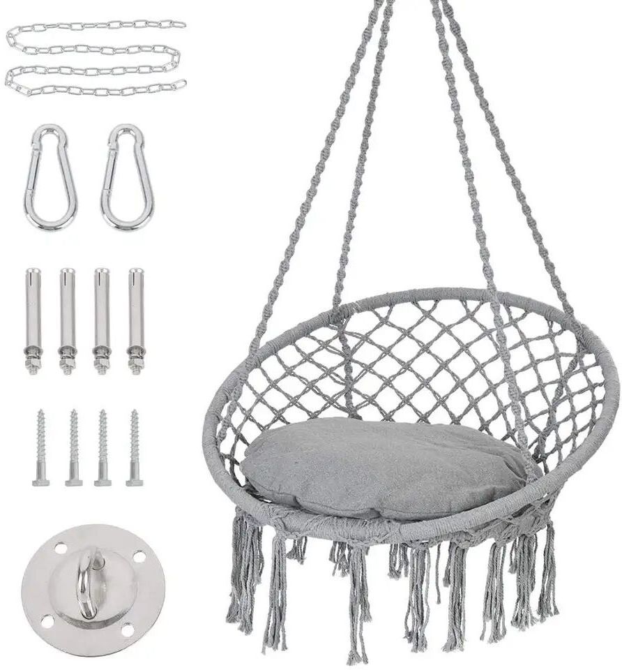 2023 Indoor Outdoor Cotton Rope Hanging Swing Chair Hammock Chair With Cushion & Hardware tools