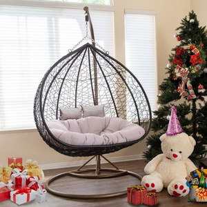 Unique temptation Weave Double Patio Swings Hanging Egg Chairs Rattan Wicker Chairs Hammock Outdoor Swing Chair Nest Basket