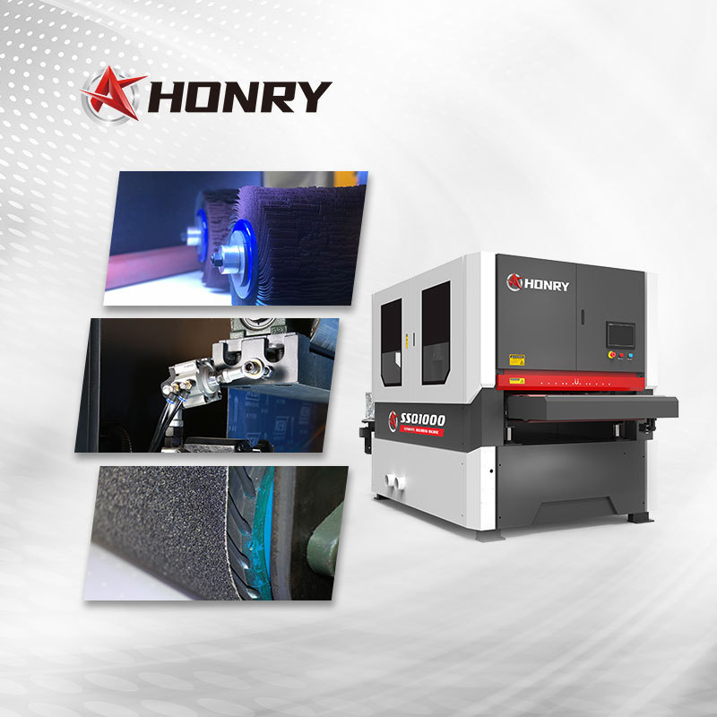 Honry SSQ1000 super productivity cnc 2 wide belt sander 4 rollers perforated sheet deburring machine for laser cutting parts