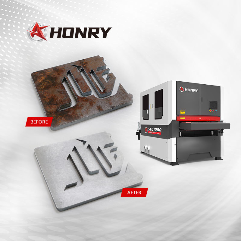 Honry SSQ1000 super productivity cnc 2 wide belt sander 4 rollers perforated sheet deburring machine for laser cutting parts