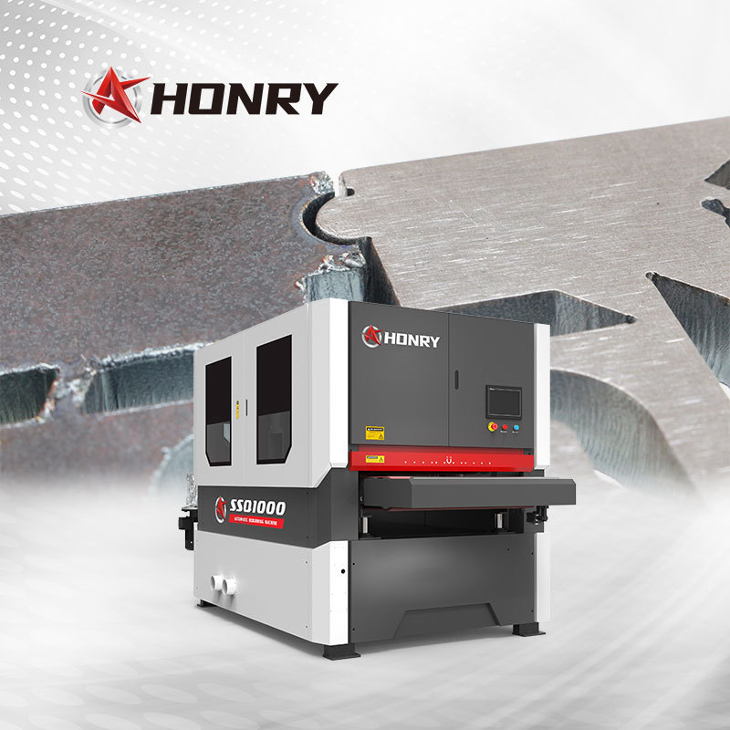 Honry SSQ1000 super productivity cnc 2 wide belt sander 4 rollers perforated sheet deburring machine for laser cutting parts