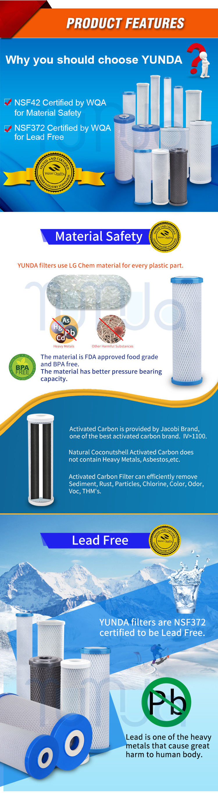 CTO activated carbon ppf 5 micron blue water filter cartridge replacement