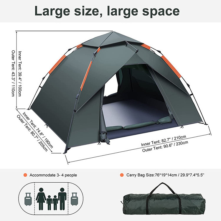 Instant Pop Up Ultralight Dome Tent 4 Seasons Waterproof & Windproof Camping Tent with Removable Outer Tarpaulin Double Layers